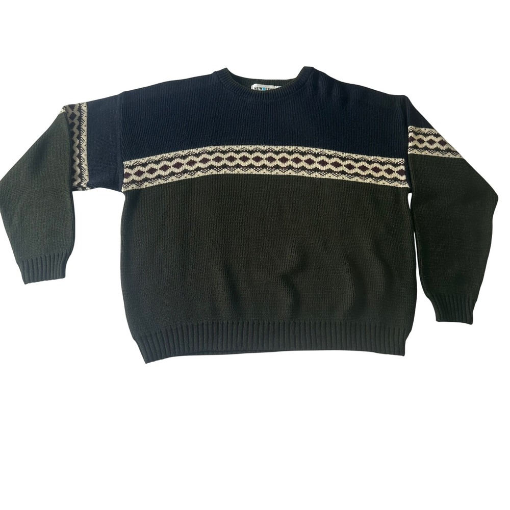 Vintage New Era Mens Large Colorblock Fair Isle Knit Sweater Made in USA Green